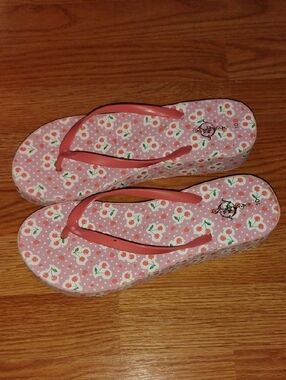 Pink With Cherries Platform Flip Flop Sandals 10